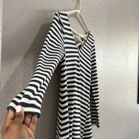 J For Justify Womens Sweater Dress Mini Striped Navy Blue Cream Sz M Cruise wear - Picture 8 of 8